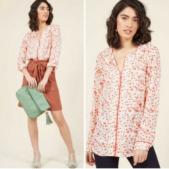 MODCLOTH Podcast Co-Host Floral Blouse Top Falling Blossoms Long Sleeve Medium - Picture 1 of 15